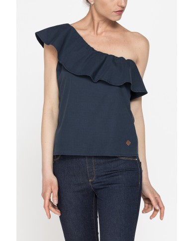 TOP MONOSPALLA IN POPELINE DI COTONE