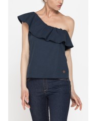 TOP MONOSPALLA IN POPELINE DI COTONE