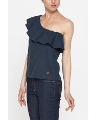 TOP MONOSPALLA IN POPELINE DI COTONE