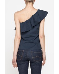 TOP MONOSPALLA IN POPELINE DI COTONE