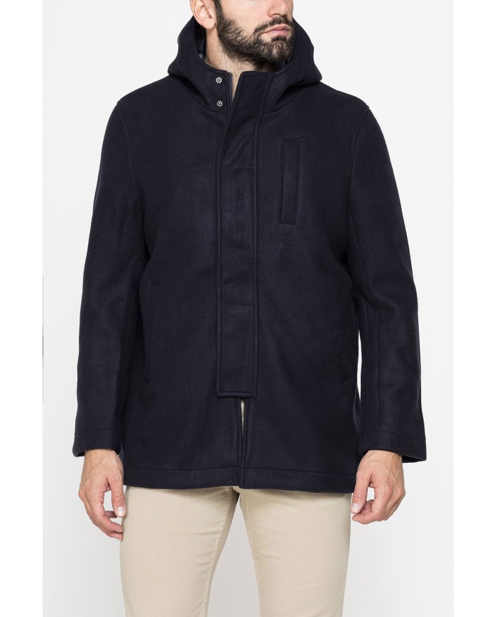 GIACCA CON CAPPUCCIO IN MISTO LANA CON TRATTAMENTO RESISTENTE ALL'ACQUA