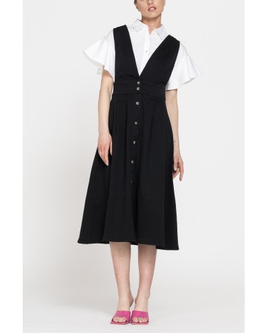 ABITO LUNGO CON  SCOLLO A V MOD.T492V IN GABARDINA SUPER STRETCH SPINTECH ELASTIC COTONE SULLA PELLE