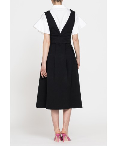 ABITO LUNGO CON  SCOLLO A V MOD.T492V IN GABARDINA SUPER STRETCH SPINTECH ELASTIC COTONE SULLA PELLE