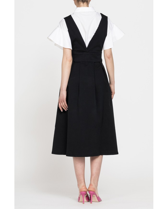 ABITO LUNGO CON  SCOLLO A V MOD.T492V IN GABARDINA SUPER STRETCH SPINTECH ELASTIC COTONE SULLA PELLE