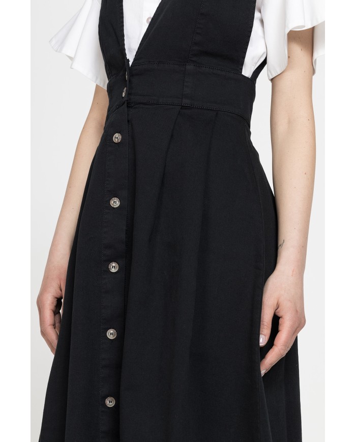 ABITO LUNGO CON  SCOLLO A V MOD.T492V IN GABARDINA SUPER STRETCH SPINTECH ELASTIC COTONE SULLA PELLE