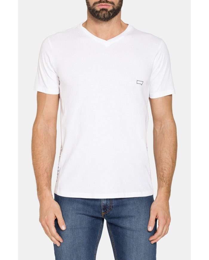 T-SHIRT CON SCOLLO A V CORTO COTONE PETTINATO
