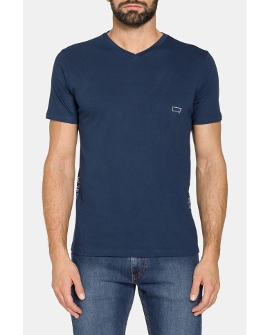 T-SHIRT CON SCOLLO A V CORTO COTONE PETTINATO