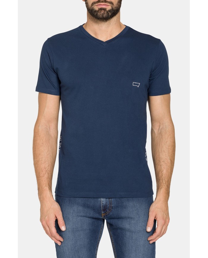 T-SHIRT CON SCOLLO A V CORTO COTONE PETTINATO