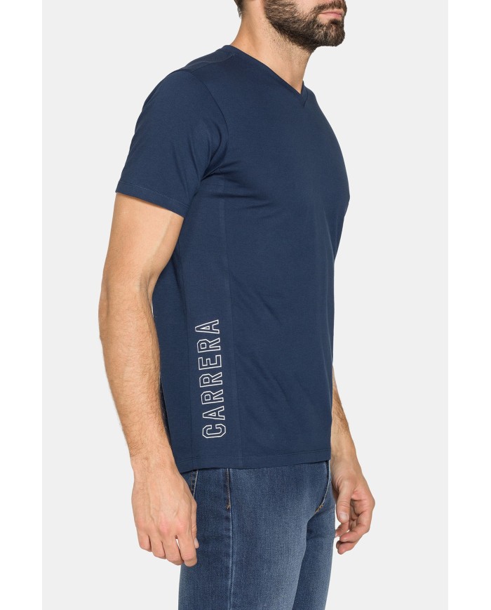 T-SHIRT CON SCOLLO A V CORTO COTONE PETTINATO