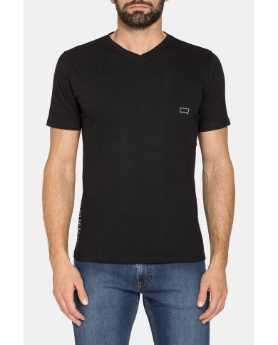 T-SHIRT CON SCOLLO A V CORTO COTONE PETTINATO