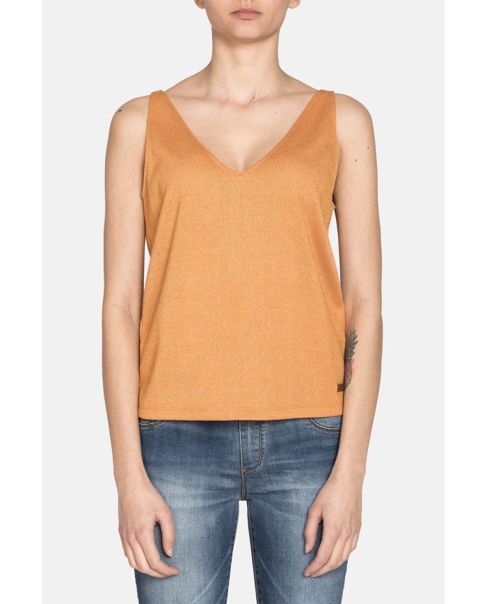 CANOTTA SCOLLO V IN MISTO VISCOSA. Vestibilità regolare.