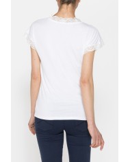 T-SHIRT MANICA CORTA SCOLLO V CON PROFILI IN PIZZO REALIZZATA IN JERSEY STRETCH DI VISCOSA