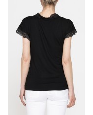 T-SHIRT MANICA CORTA SCOLLO V CON PROFILI IN PIZZO REALIZZATA IN JERSEY STRETCH DI VISCOSA