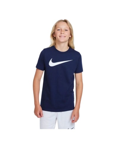 T-Shirt da Bambino Nike Dri-Fit Club 20 Swoosh Blu Girocollo CW6941-451