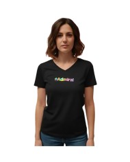 T-Shirt da Donna Admiral Cotone Collo a V  Nera A5AD2905EI007