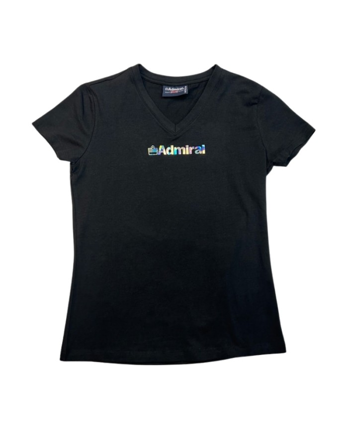 T-Shirt da Donna Admiral Cotone Collo a V  Nera A5AD2905EI007