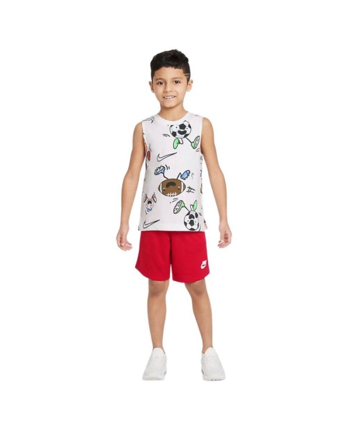 Completo Bambino Nike Emoji Muscle Set Canotta Shorts Bianco Rosso 86J528U10 Completo Bambino Nike Emoji Muscle Set Canotta Shorts Bianco Rosso 86J528U10