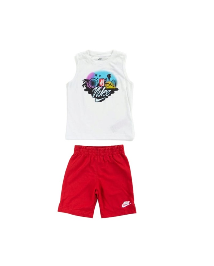 Completo Bambino Nike Sportswear Set Canotta Shorts Bianco Rosso 86K897U10